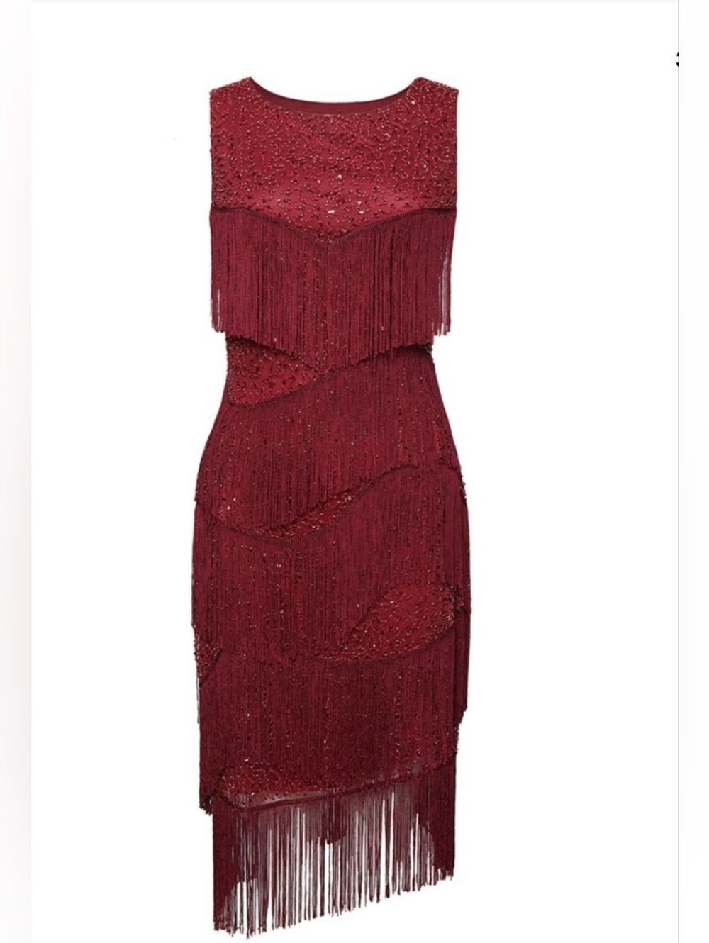 Babeyond Wine Red Fringe Dress Size M